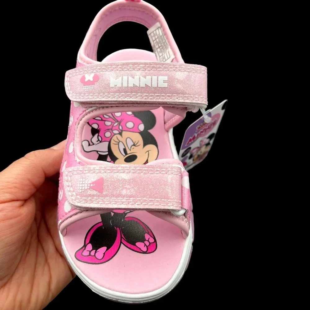 Disney Minnie Mouse Little‎ Girls Light Up Sandals Size 11 Pink Strappy Open Toe